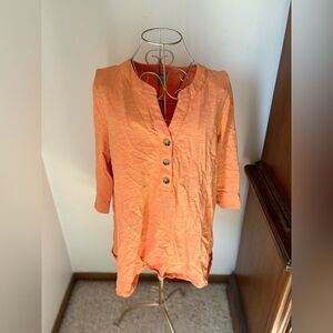 Chico's Cotton Modal Button Top 3/4 Sleeve Size 1 M Orange